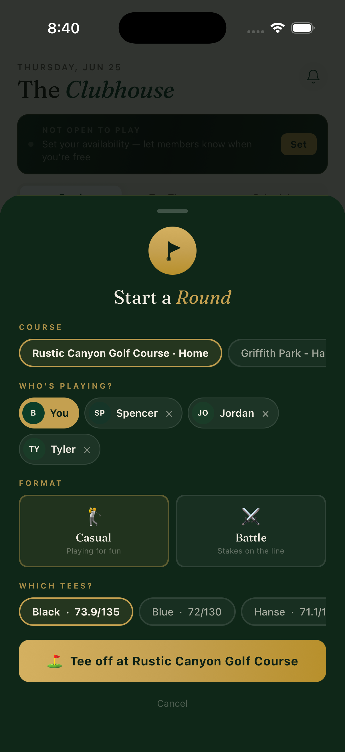 Fore: starting a round at Rustic Canyon with a four-player group