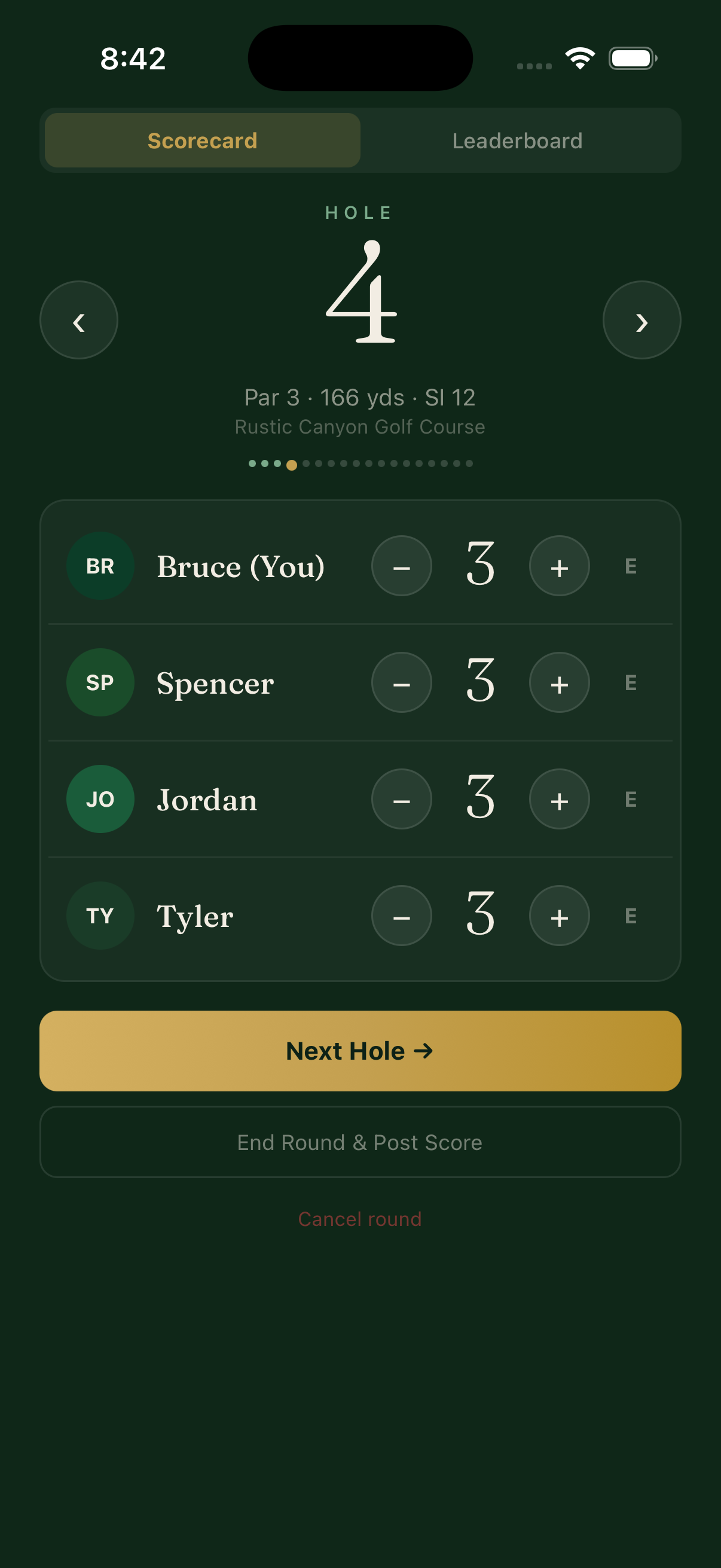 Fore: live hole-by-hole scoring for a four-player group